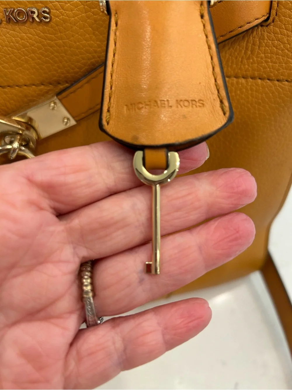 Michael Kors Tan Pebbled Leather Satchel with Chain Strap